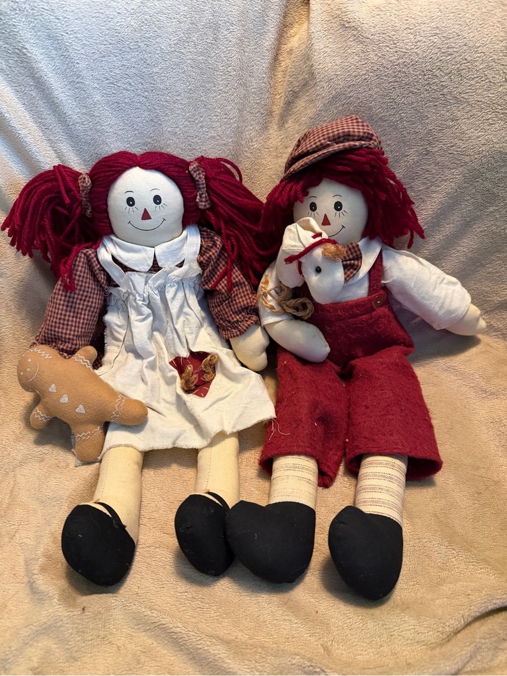 Vintage Red Rag Doll Pair - Classic Cloth Kids Toys
